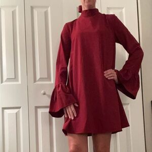 Elegant Burgundy Bell Sleeve Dress
